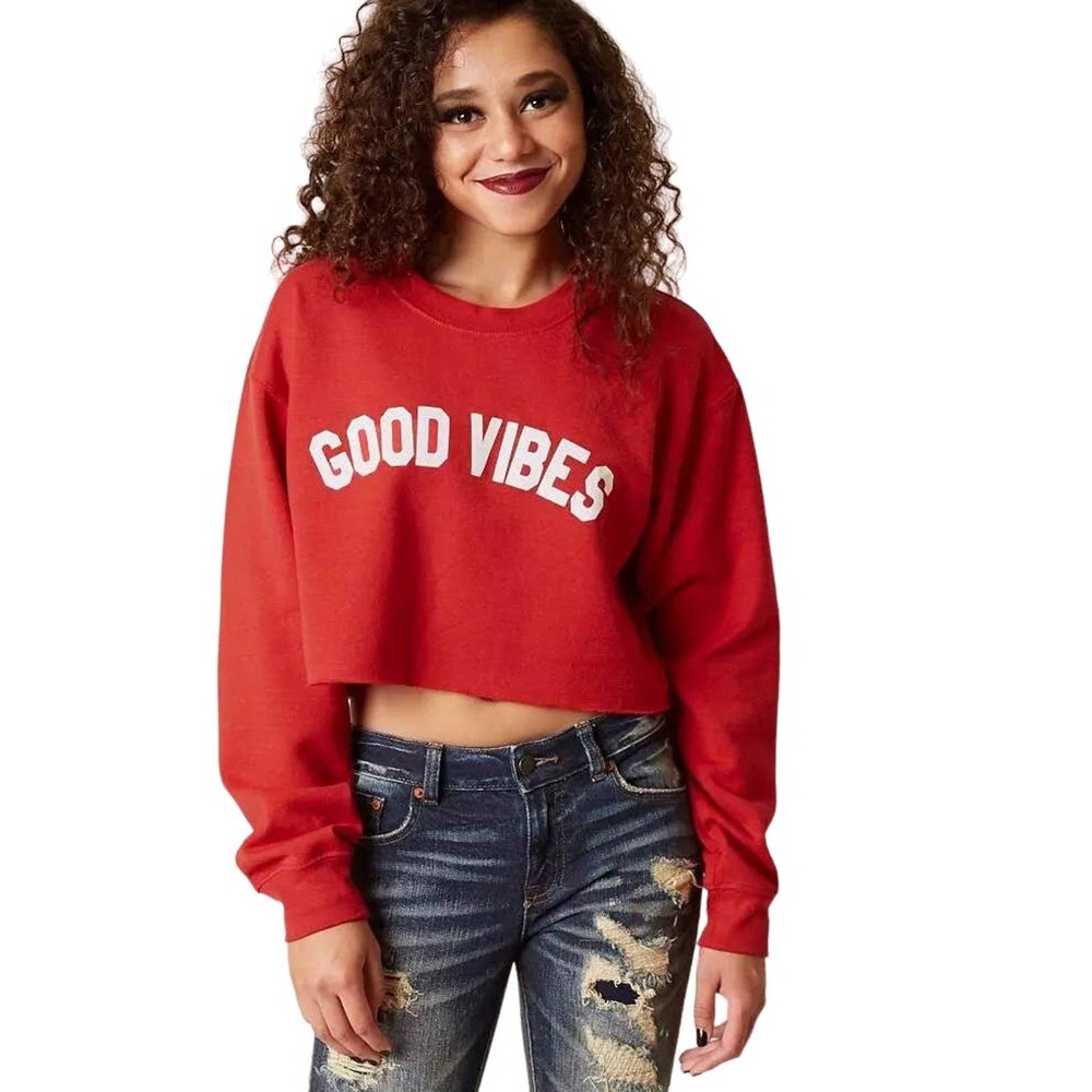 Sub_Urban Riot Good Vibes Red Cropped Sweatshirt Pullover Size Small